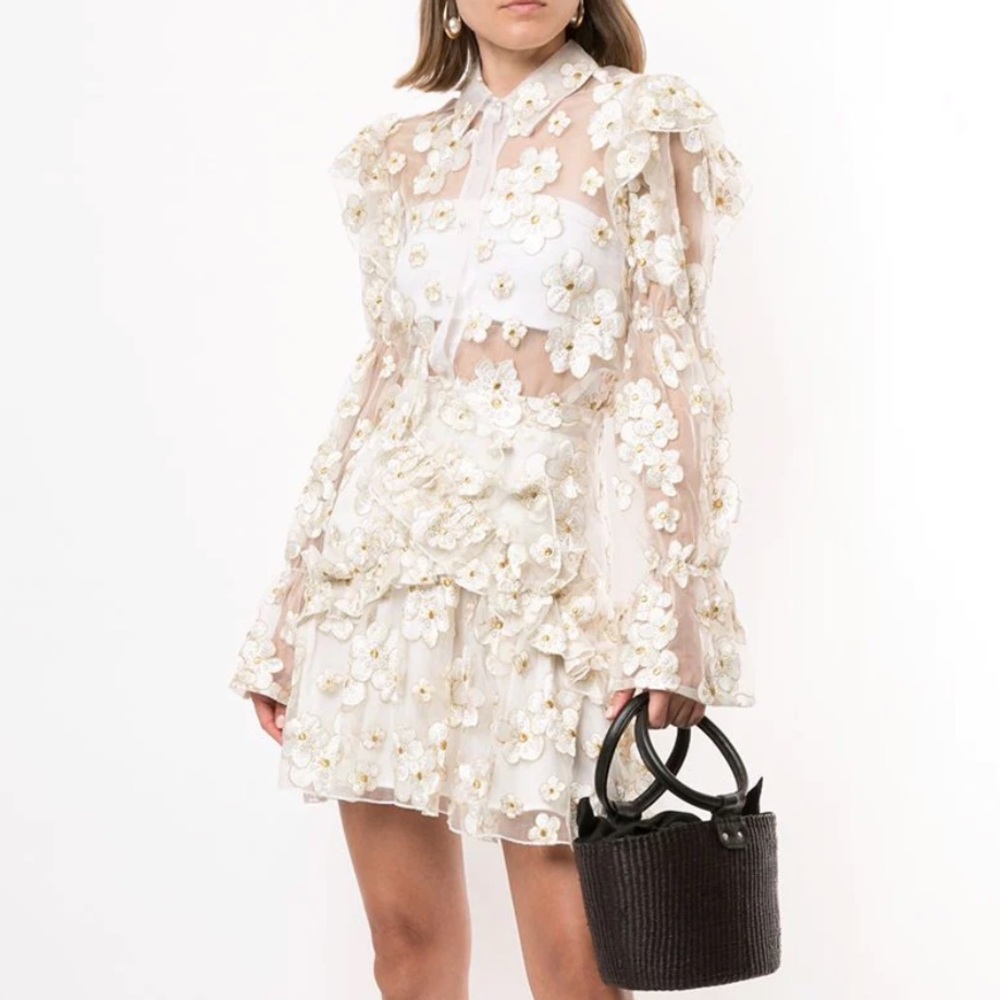 macgraw souffle embroidered organza mini skirt